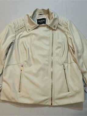 Guess Cream Faux Leather Moto Jacket 0X